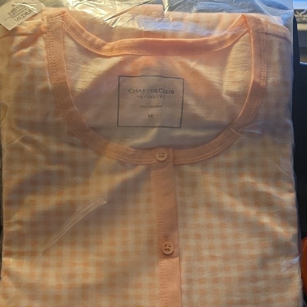 Charter Club Women's Pink Checkered Pajama Top and Bottom Set NWT